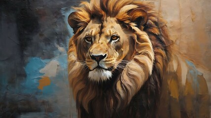 canvas texture oil painting. Conceptual abstract picture of the lion with crown. Conceptual...
