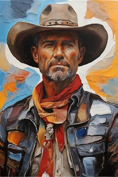 canvas texture oil painting. Conceptual abstract picture of man cowboy Australia .Multi color oil painting art. Conceptual abstract closeup of an oil painting  on canvas.