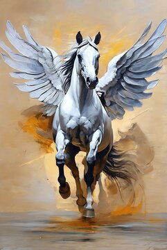 canvas texture oil painting. Conceptual abstract picture of horse with wings . Conceptual abstract closeup of an oil painting  on canvas.