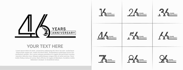 set of anniversary logotype black color with ornament for special celebration event