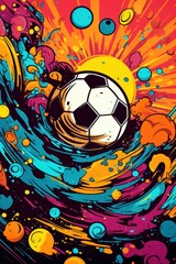 Football Doodle Art Illustration for Merchandise Clothing, Fashion Textile, Soccer Sport Clothes Design Printing, Street Art Graffiti Pattern, Colorful Abstract Background