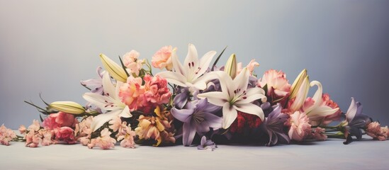 Beautiful arrangement of flowers with a warm and delicate atmosphere imbued with joy Selective focus and tinted image grainy effect