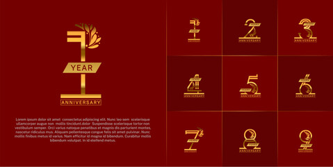 set of anniversary logotype golden color with ornament for special celebration event