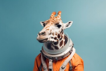 a giraffe dressed as an astronaut, concept of Space exploration