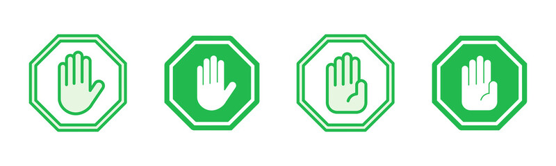Stop icon set. stop road sign. hand stop icon vector