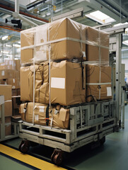 Cardboard boxes on a pallet in a warehouse. Delivery and logistics concept.