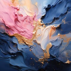 Abstract blue, pink and golden paint background. Alcohol ink technique.