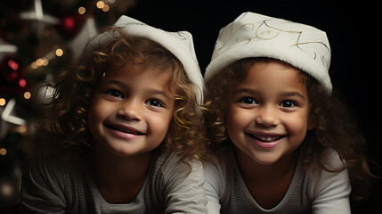 Stylish children wearing white Christmas - winter outfits - sunglasses - fashion - holiday - cool -...