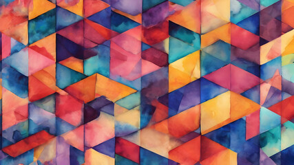 Abstract colorful watercolor geometric art, modern poster