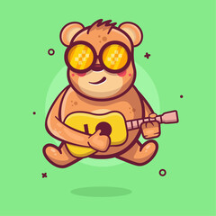 cool bear animal character mascot playing guitar isolated cartoon in flat style design