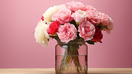 pink roses in vase HD 8K wallpaper Stock Photographic Image 