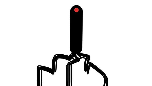 An oblong robot with a scarlet eye on long bundles of wires. He moves quickly all the time.