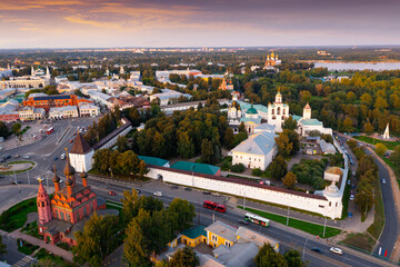 Impressive aerial view of Yaroslavl city with churches and cathedrals, Russia