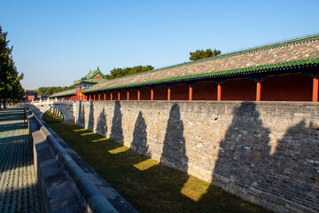 The path around Temple of Heaven, Beijing, China. Stone walls.