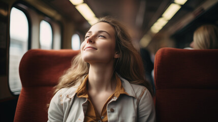 A person who is happy and stress free on public transportation. Generative AI. 
