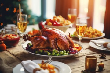 Stock photo of a Thanksgiving turkey on a dinner table