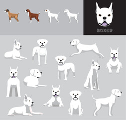 Dog Boxer White Coat Cartoon Vector Illustration Color Variation Set