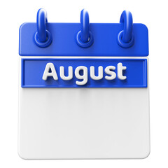 Empty Calendar August 3D Render