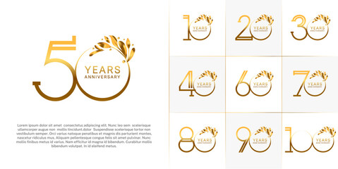 set of anniversary logotype golden color and ornament for special celebration event - obrazy, fototapety, plakaty