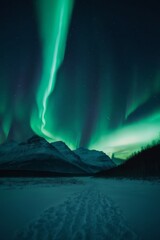 Fototapeta premium Northern Lights over snowy mountains 