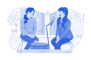 Podcast Interview Illustration concept on white background