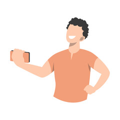 Fototapeta premium Illustration of Faceless Male Character Taking Selfie. Vector Design