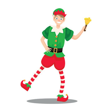 Christmas elf with jingle bell on white background