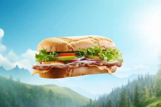 Sandwiches Image on Aesthetic Scene for Menu Advertising, Restaurants Promotional Flyer and Poster Concept, Delicious Tasty Sandwich with Ham and Chess.
