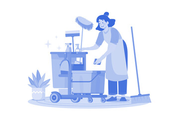 Female Cleaning Worker With Cleaning Equipment