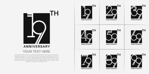 set of anniversary logotype black color in square for special celebration event