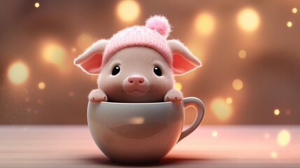 Cutest baby teacup pig stuffed toy in a porcelain tea cup, pink ears and nose with the most...