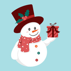 snowman with Christmast and New year gift box