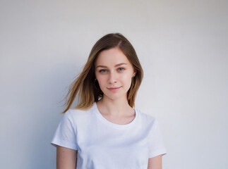 白いTシャツの女性のポートレート.generative AI