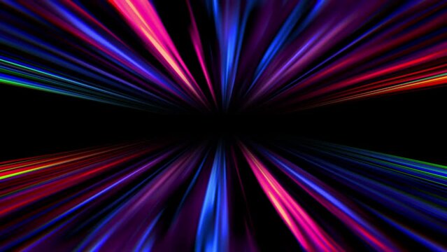 4K light burst tunnel background. Colorful speed of light space technology animation video