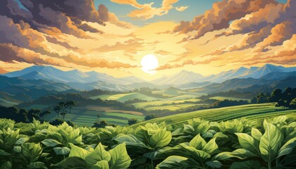illustration View of a Tobacco field in the sun