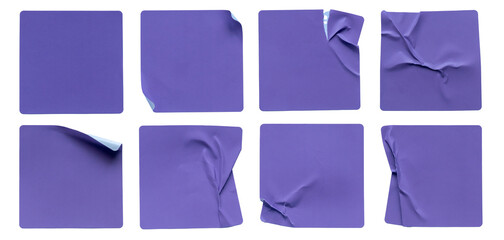 A set of purple square paper sticker label isolated on white background.