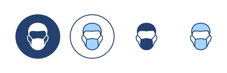 Mask icon vector. Medical mask sign and symbol. Man face with mask icon. Safety breathing mask