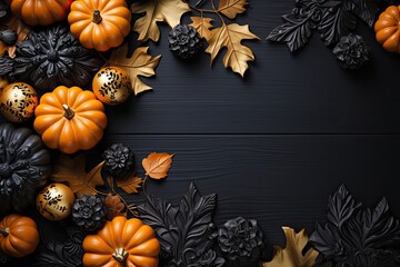 Enchanting autumn background adorned with festive decor, exuding warmth, richness, and seasonal charm