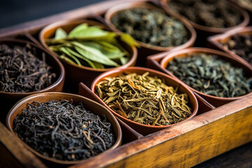 Closeup shot of different types of Tea leaves - Generative AI