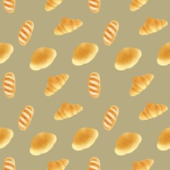 seamless pattern with bread on a brown background