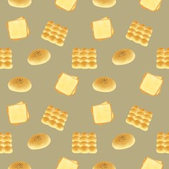 seamless pattern with bread on a brown background	