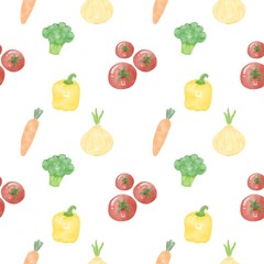 seamless pattern with tomato carrot and broccoli on a white background	