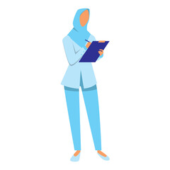 Illustration of Faceless Hijabi Female Nurse Character Taking Note. Vector Design