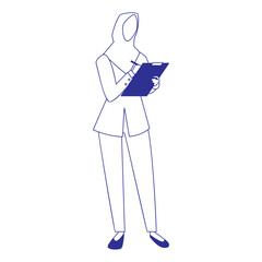 Illustration of Faceless Hijabi Female Nurse Character Taking Note. Vector Design