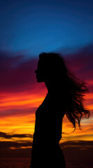 Fototapeta premium Artistic Silhouette Of A Woman Against A Colorful , Background Image, Best Phone Wallpapers