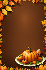 Naklejka na ściany i meble Thanksgiving-themed wallpaper with pumpkins and autumn leaves. Background for Thanksgiving-themed