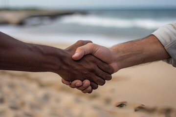 Sun Kissed Agreement Man Shaking Hands on a Sunny Beach