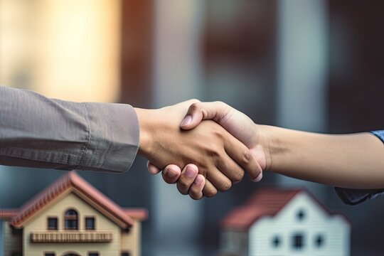 Man Shaking Hands On A Housing Background, Building Stronger Communities Together