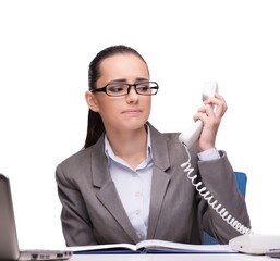 Young businesswoman in office isolated on white