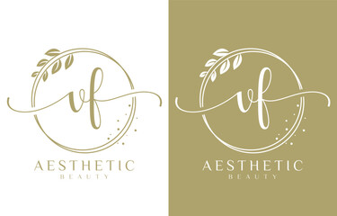 Letter VF Beauty Logo with Flourish Ornament